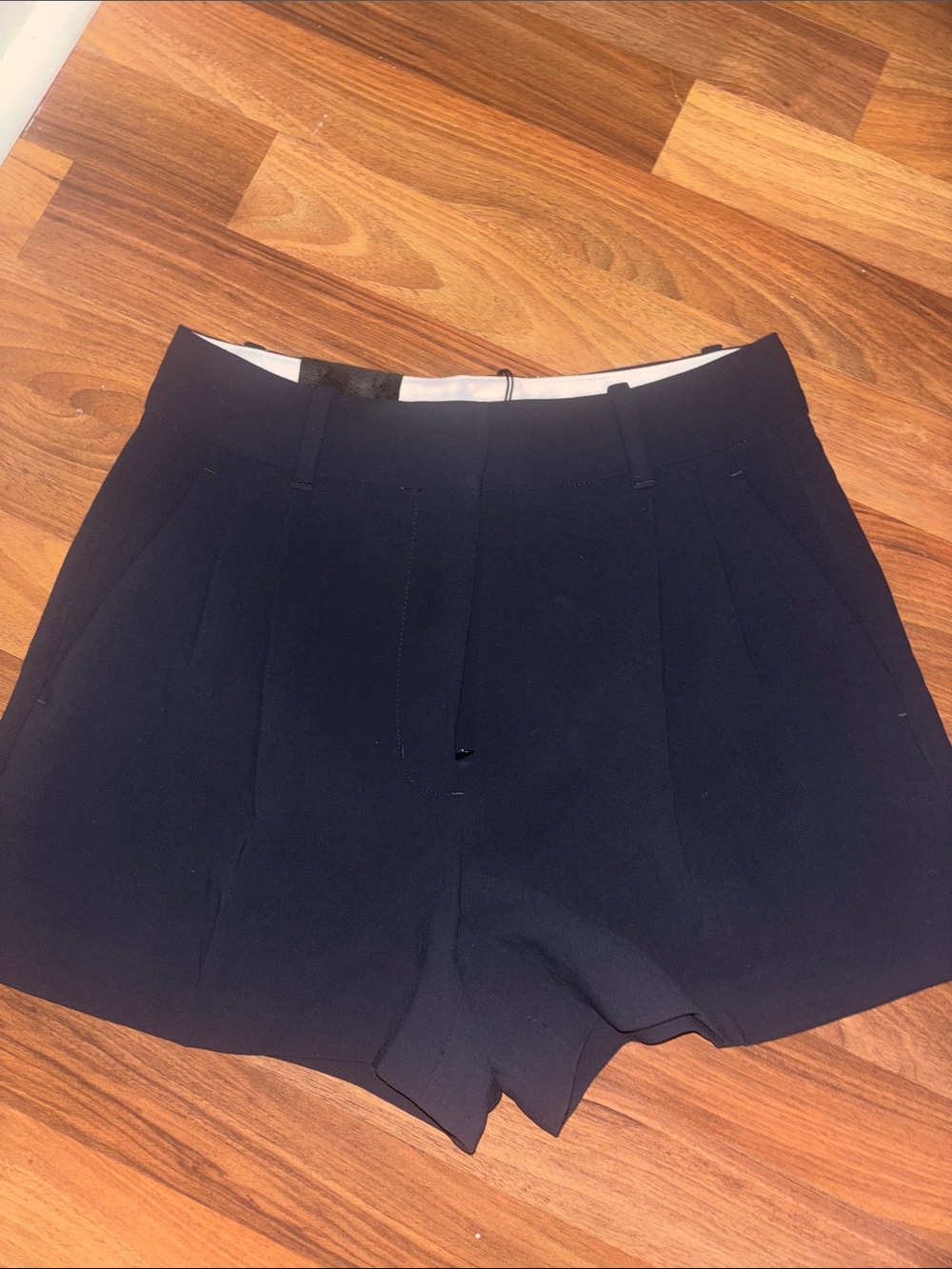 Aritzia Navy High-Waist Tailored Shorts